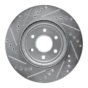 Nissan Pathfinder Brake Rotor (1) - Front Right - R1 Concepts - Drilled & Slotted - Silver - `08-`11